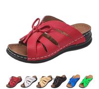 Whimsyard Sandalias ortopédicas cómodas con lazo para mujer, plataforma de cuña, punta abierta, brida, soporte para el arco, sandalias de playa de cuña ancha, rojo, 38 EU