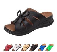 Whimsyard Sandalias ortopédicas cómodas con lazo para mujer, plataforma de cuña, punta abierta, brida, soporte para el arco, sandalias de playa de cuña ancha, Negro , 39 EU