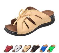 Whimsyard Sandalias ortopédicas cómodas con lazo para mujer, plataforma de cuña, punta abierta, brida, soporte para el arco, sandalias de playa de cuña ancha, amarillo, 38 EU