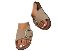 Whimsyard Sandalias Ortopédicas Cómodas Y Elegantes, Sandalias Deslizantes Para Mujer Con Soporte Para El Arco, Sandalias Sin Cordones Para Fascitis Plantar, Cómodas Zapatillas Ajustables (Caqui,37)