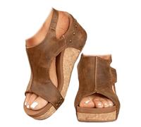 Whimsyard Sandalias ortopédicas de cuña de cuero para mujer,sandalias de plataforma de ancho amplio,sandalias de plataforma de verano con hebilla y tira de tobillo (Marrón,40)