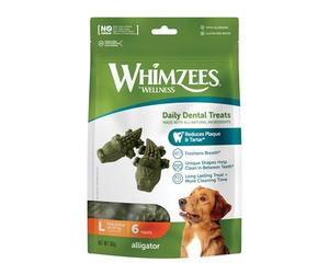 WHIMZEES Cocodrilos L 6 Piezas - Talla L | Golosinas para Perros Grandes, de Larga Duración, Naturales y Sin Cereales, Vegetarianas, Sin Azúcares Añadidos