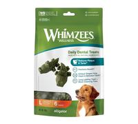 WHIMZEES - Snacks Dentales Naturales - para Perros Grandes - Forma de Cocodrilo Masticable - Mejora la Higiene Bucal - 6 Unidades