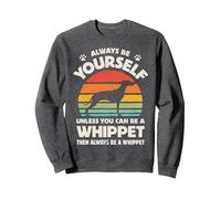 Whippet Always Be Yourself Snap Dog Retro Vintage Hombres Mujeres Sudadera, Unisex para Adultos, Jaspeado Oscuro, S