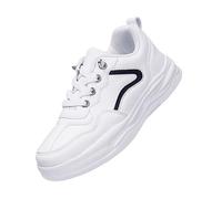 Whire - Zapatillas deportivas casuales de piel suave para caminar, color sólido, con cordones, ajuste cómodo, ligeras, transpirables, para niños grandes, antideslizantes, para la escuela, Black, 33 EU