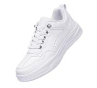 Whire - Zapatillas deportivas casuales de piel suave para caminar, color sólido, con cordones, ajuste cómodo, ligeras, transpirables, para niños grandes, antideslizantes, para la escuela, White, 18 EU