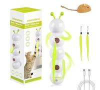 Whirlie - Juguete para gatos de movimiento inteligente con diseño de gusano, juguete interactivo recargable para gatos con cola de pluma, diseño de ventosa, para una fácil instalación en ventana y