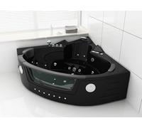 Whirlpool Milano de lujo, 152 x 152 cm, color negro, bañera calefactable para 2 personas con 14 chorros de agua, 16 chorros de aire, luz LED, sistema de sonido Bluetooth, cascada, desinfección