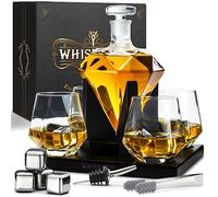 WHISISKEY Decantador de Whisky - Jarra de whisky - Decantador 1000ml - Set de Regalo de Whisky - Regalos Originales para Hombres - 4 Vasos de Whiskey x 300ML, 4 Piedras de Whisky, Accesorios