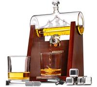 WHISISKEY Decantador de Whisky - Jarra de whisky - Decantador 1100ml - Set de Regalo de Whisky - Regalos Originales para Hombres - 2 Vasos de Whiskey x 290ML, 4 Piedras de Whisky, Accesorios