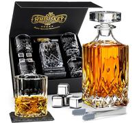 WHISISKEY Decantador de Whisky - Jarra de whisky - Decantador 700ml - Set de Regalo de Whisky - Regalos Originales para Hombres - 4 Vasos de Whiskey x 310ML, 4 Piedras de Whisky, Accesorios