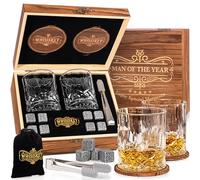 Whisiskey - Set de Accesorios de Whisky - Regalos Originales para Hombre - Incluyendo 2 Vasos, 8 Piedras de Whisky, Posavasos, Pinzas para Hielo - Cubitos Hielo Reutilizables, Regalo Hombre