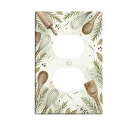 Whisk Kitchen Duplex - Placa de pared con rodillo de madera rústica natural, cuchara de madera de plástico verde otoño, placas de pared de tamaño estándar para enchufes eléctricos para nuevo