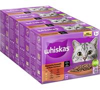 Whiskas 1+ Comida húmeda para Gatos clásica selección en Salsa, 12 x 85 g (4 Paquetes) - Comida húmeda Gatos Adultos en 48 Bolsas de porciones