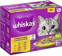 Whiskas 1 + Comida para Gatos de Aves de Corral en gelatina, 12 x 85 g (1 Paquete) - Comida húmeda Gatos Adultos en 12 Bolsas de porciones
