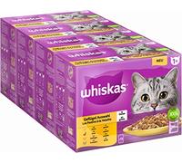 Whiskas 1 + Comida para Gatos de Aves de Corral en gelatina, 12 x 85 g (4 Paquetes) - Comida húmeda Gatos Adultos en 48 Bolsas de porciones