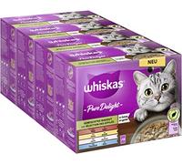 Whiskas 1+ Comida para Gatos Pure Delight, selección Mixta en gelatina, 12 x 85 g (4 Paquetes), Comida húmeda Gatos Adultos en 48 Bolsas de porciones