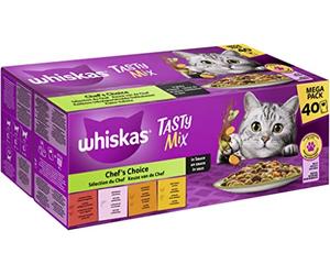 Whiskas 1+ Comida para Gatos Tasty Mix Chef's Choice en Salsa, 40 x 85 g (1 Paquete) - Comida húmeda Gatos Adultos en 40 Bolsas de porciones