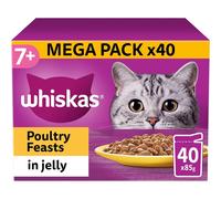 Whiskas 7+ Selección de Aves en Jalea 40 x 85 g Bolsitas, Alimento para Gatos Senior
