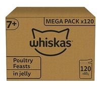 Whiskas 7+ selección senior de aves de corral en jalea, comida para gatos mojados senior, megapack,120 sobres, (120 x 85 g)