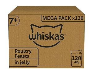 Whiskas 7+ selección senior de aves de corral en jalea, comida para gatos mojados senior, megapack,120 sobres, (120 x 85 g)