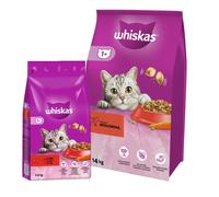 WHISKAS Adult 14 kg - alimento seco para gatos con carne de res y verduras y WHISKAS Adult 3,8 kg - alimento seco completo para gatos adultos, con deliciosa carne de res