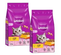 WHISKAS Adult 2x3,8 kg - alimento seco para gatos adultos, con delicioso pollo