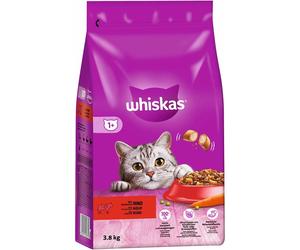WHISKAS Adult 3.8 kg - alimento completo seco para gatos adultos, con deliciosa carne de vacuno