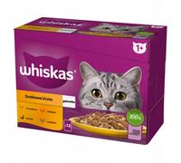 WHISKAS Adult en bolsitas de 12 x 85 g - Festín de aves - comida húmeda para gatos adultos, en gelatina (trozos de: pollo, pato, aves y pavo)