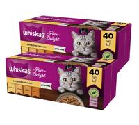 WHISKAS Adult 1+ Pure Delight - Bolsa de comida húmeda para gatos, 40 x 85 g