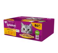 WHISKAS Adult sachet 80 x 85 g Poultry Piece - comida húmeda para gatos adultos en gelatina (piezas con: pollo, pato, ave, pavo) + ¡Sorpresa GRATIS para el gato!