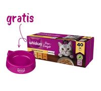 WHISKAS Adultos bolsitas 40 x 85 g Buñuelos de ave - comida húmeda en gelatina para gatos adultos (piezas con: pollo, pavo, ave, pato)