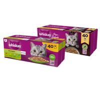 WHISKAS Adultos bolsitas 40 x 85 g Buñuelos de ave - comida húmeda en gelatina para gatos adultos (piezas con: pollo, pavo, ave, pato)