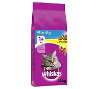 WHISKAS Comida Seca para Gatos 1+ Estéril con Pollo 14kg + comida para gatos 400g ¡GRATIS! (sabor aleatorio)