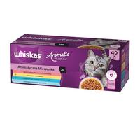 WHISKAS Aromatic Selection Multipack - Bolsa para porciones (1 unidad, selección mixta, 4 variedades de cerdo, pollo, pescado de mar, salmón en salsa, 40 x 85 g)