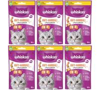 WHISKAS Bocadillos antipelo para Gatos, 6 x 50 g, deliciosos Aperitivos contra Bolas de Pelo para un Pelaje Saludable