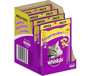 Whiskas Bolsas crujientes para Gatos con Sabor a Pollo y Queso, 4 Unidades de 180 g, golosinas para Gatos Adultos