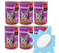 WHISKAS Comida húmeda para gatos 1+ con ternera en salsa 6x400g + Tapa para lata de 400g ¡GRATIS!