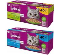 Whiskas - Comida húmeda para gatos adultos, mezcla de sabores en gelatina, 80 bolsas de 85 g (paquete de 2), selección de pescado y mixta