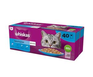 whiskas Comida húmeda para gatos, para adultos, 1 + selección de pescado en gelatina, 40 x 85 g, bolsa de porciones