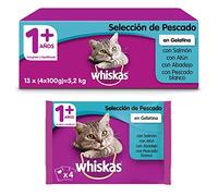 Whiskas Comida Húmeda para Gatos Selección Pescados en Gelatina, MultiPack (Pack de 13 x 4 Bolsitas x 100g)