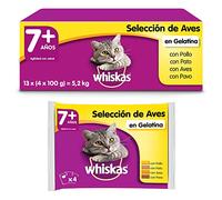 Whiskas Comida Húmeda para Gatos Senior Selección Aves en Gelatina, MultiPack (Pack de 13 x 4 Bolsitas x 100g)