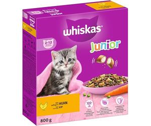 Whiskas Comida seca junior Pollo, 5x800g (5 paquetes) - Alimentos secos para gatos en crecimiento - Croquetas extra pequeñas para gatitos (2-12 meses) - Varios paquetes de productos disponibles