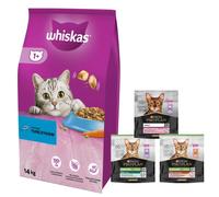 WHISKAS Comida Seca para Gatos 1+ con Atún 14kg + comida para gatos 400g ¡GRATIS! (sabor aleatorio)