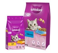 WHISKAS Comida Seca para Gatos 1+ con Atún 14kg & WHISKAS Adult 3,8 kg - alimento seco para gatos adultos, con delicioso pollo