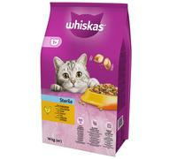 WHISKAS Comida Seca para Gatos 1+ Estéril con Pollo 14kg + comida para gatos 400g ¡GRATIS! (sabor aleatorio)