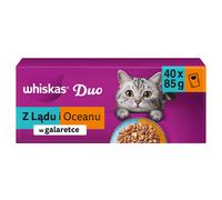 WHISKAS Duo «De la tierra y del mar» en gelatina - comida húmeda para gatos, 40 x 85 g