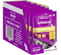 Whiskas Groom & Care - Bocadillos para Gatos en Bolsa de porciones para Gatos Adultos con Pollo, 8 x 45 g