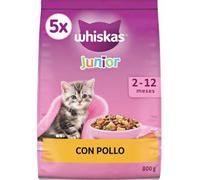 Whiskas Junior Pienso para Gatos, Sabor Pollo, 2-12 Meses, 800g, Pack de 5