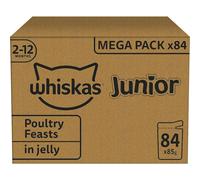 Whiskas Junior Poultry Selection in Jelly 84 Pouches, Comida húmeda para gatitos y gatos, Selección de pollo, pato, ave y pavo, Megapack (84 x 85 g)